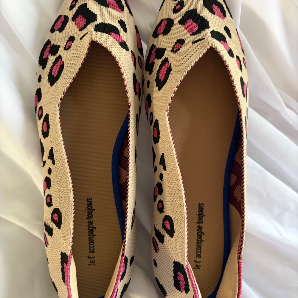 Je t’ accompagne toujours Toujours Knit Leopard Print Pointed-Tor Flats ~ NEW